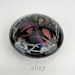 Rollin Karg Paperweight Art Glass Abstract Iridescent Black Pink Purple 4.5in