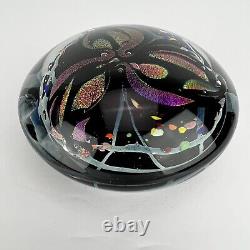 Rollin Karg Paperweight Art Glass Abstract Iridescent Black Pink Purple 4.5in