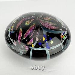 Rollin Karg Paperweight Art Glass Abstract Iridescent Black Pink Purple 4.5in