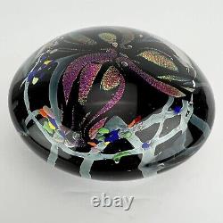 Rollin Karg Paperweight Art Glass Abstract Iridescent Black Pink Purple 4.5in