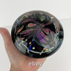 Rollin Karg Paperweight Art Glass Abstract Iridescent Black Pink Purple 4.5in