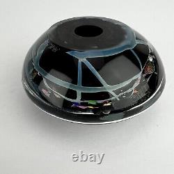 Rollin Karg Paperweight Art Glass Abstract Iridescent Black Pink Purple 4.5in