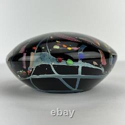 Rollin Karg Paperweight Art Glass Abstract Iridescent Black Pink Purple 4.5in