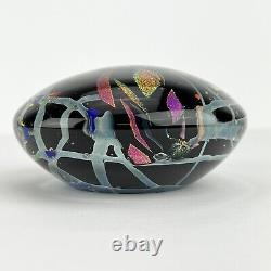 Rollin Karg Paperweight Art Glass Abstract Iridescent Black Pink Purple 4.5in