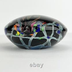 Rollin Karg Paperweight Art Glass Abstract Iridescent Black Pink Purple 4.5in