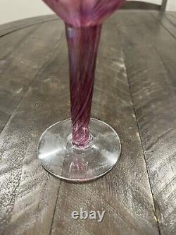 Ron Hinkle Hand Blown Art Glass Pink Iridescence Wine Goblet Signed 2005 8.75