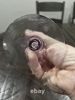 Ron Hinkle Hand Blown Art Glass Pink Iridescence Wine Goblet Signed 2005 8.75