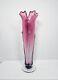 Ron Mynatt Signed 2011 Cranberry Pink Blown Art Glass Tulip Flower Vase 13