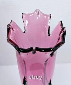 Ron Mynatt Signed 2011 Cranberry Pink Blown Art Glass Tulip Flower Vase 13