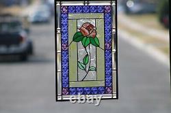 Rose- Beveled Stained Glass Window Panel, Ready to Hang 21 x 13 3/8