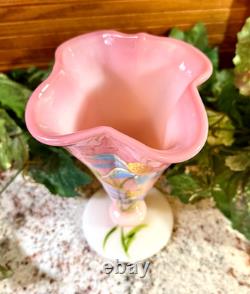 SCARCE FentonGIFT SHOP EXC. ROSALENE FLORAL FLARED TRUMPET VASE 2004