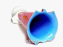 SIGNED A. GARCIA'01 ART GLASS PINK/BLUE CASED VASE withMILLEFIORE & CURLED TABS