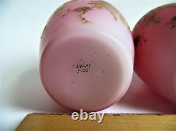 SIGNED Antique HARRACH Victorian PEACHBLOW Miniature PINK Gold ENAMEL Glass VASE