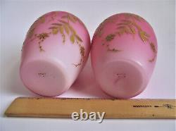 SIGNED Antique HARRACH Victorian PEACHBLOW Miniature PINK Gold ENAMEL Glass VASE