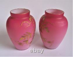 SIGNED Antique HARRACH Victorian PEACHBLOW Miniature PINK Gold ENAMEL Glass VASE