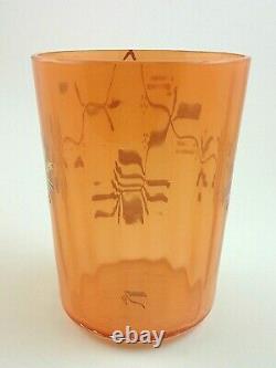 SIGNED Early Loetz Makart / Pink Enameled DEK III/41 Art Glass Tumbler Cup A1