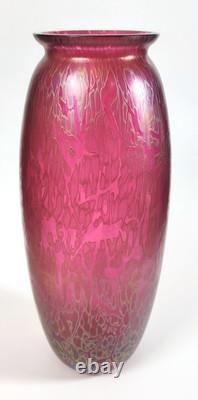 SIGNED Michael Harris Studio Art Glass 10 Vase Iridescent Cranberry Pink