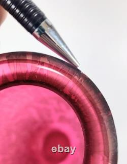 SIGNED Michael Harris Studio Art Glass 10 Vase Iridescent Cranberry Pink