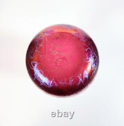 SIGNED Michael Harris Studio Art Glass 10 Vase Iridescent Cranberry Pink
