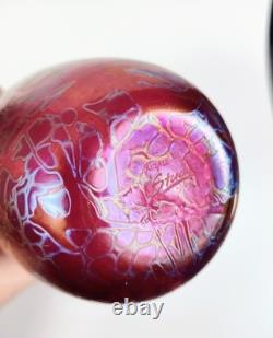 SIGNED Michael Harris Studio Art Glass 10 Vase Iridescent Cranberry Pink