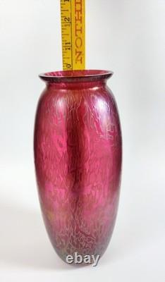 SIGNED Michael Harris Studio Art Glass 10 Vase Iridescent Cranberry Pink