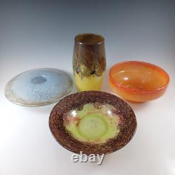 SIGNED Vasart Large Pink & Green Mottled Glass Bowl B009