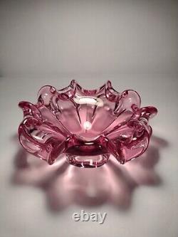 SIGNED Vtg Large Murano Formia Italy Art Glass Bowl Pink 26 Cm Diameter