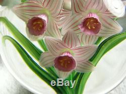 STEVE LUNDBERG Glass Paperweight 3 Pink Daffodils / Jonquils 1990 Signd w Cane