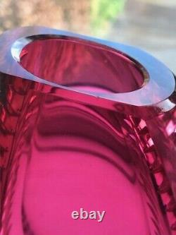 STUNNING vintage 1960 1970 Beyer & Co Germany sommerso faceted cut crystal vase