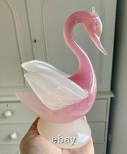 STUNNING vintage 1960 Murano Archimede Seguso alabastro glass crested swan bird