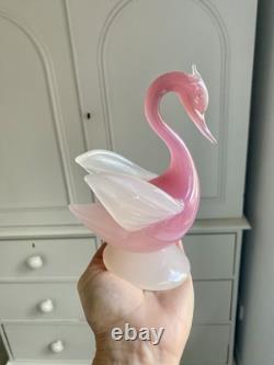 STUNNING vintage 1960 Murano Archimede Seguso alabastro glass crested swan bird