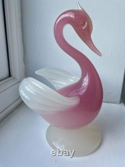 STUNNING vintage 1960 Murano Archimede Seguso alabastro glass crested swan bird