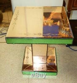 SUPERB ART DECO PEACH AND GREEN MIRROR GLASS SQUARE COFFEE Side TABLE PINK