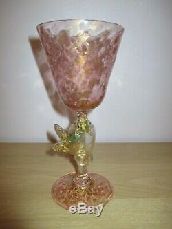 Salviati Barovier Toso Pink Gold Venetian Dragon Serpent Glass Goblet Murano