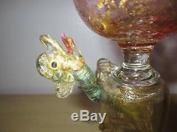 Salviati Barovier Toso Pink Gold Venetian Dragon Serpent Glass Goblet Murano