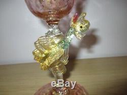 Salviati Barovier Toso Pink Gold Venetian Dragon Serpent Glass Goblet Murano