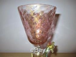 Salviati Barovier Toso Pink Gold Venetian Dragon Serpent Glass Goblet Murano