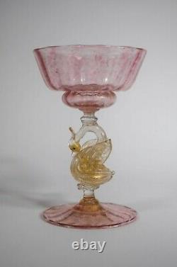 Salviati Venetian Murano Champagne Glass, Pink/Gold