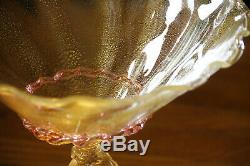 Salviati swan compote, Murano, Venice Italy blown glass, pink, clear, fumed gold