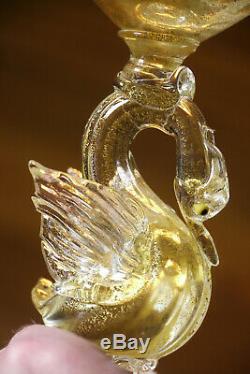 Salviati swan compote, Murano, Venice Italy blown glass, pink, clear, fumed gold