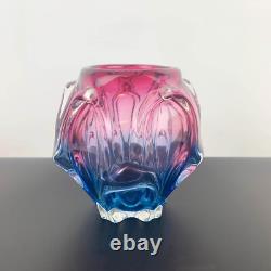 Sanyu Glass (Japan) Art Glass Vase in Blue and Pink Ombre Mid century art glass