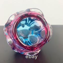 Sanyu Glass (Japan) Art Glass Vase in Blue and Pink Ombre Mid century art glass