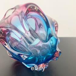 Sanyu Glass (Japan) Art Glass Vase in Blue and Pink Ombre Mid century art glass