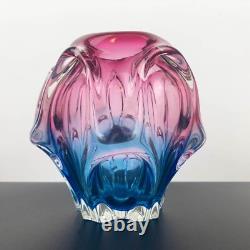 Sanyu Glass (Japan) Art Glass Vase in Blue and Pink Ombre Mid century art glass