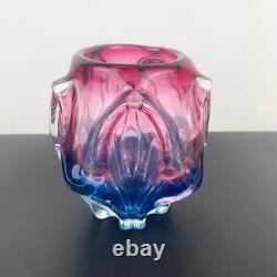 Sanyu Glass (Japan) Art Glass Vase in Blue and Pink Ombre Mid century art glass