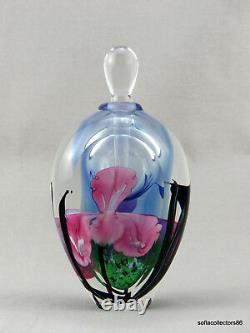 Satava Paperweight Type Perfume Bottle Faceted with Pink Irises 1993
