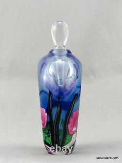 Satava Paperweight Type Perfume Bottle Faceted with Pink Irises 1993