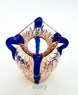 Scarce Kralik Pink & Blue Karooptisch Diamond Quilted Czech Art Glass Vase