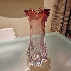Seguso Murano Glass Vase Mid-Century Pink Sommerso Italian Art