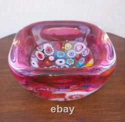 Seguso Murano Millefiori Flower Canes Italian Art Glass Pink Incalmo Rim Bowl